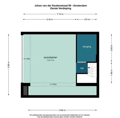 111m2 flat te huur voor 2400€/maand in Johan van der Keukenstraat, Amsterdam