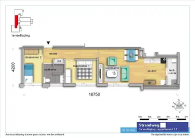 51m2 Appartement à louer pour 1200€/mois à Strandweg, Hook of Holland