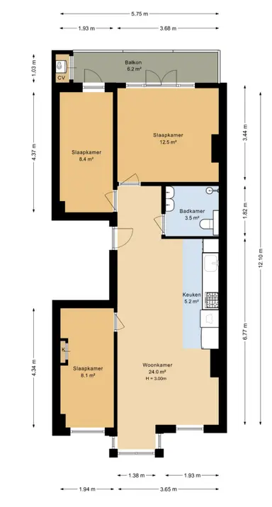 65m2 Appartement te huur voor 2300€/maand in Pretoriusstraat, Amsterdam