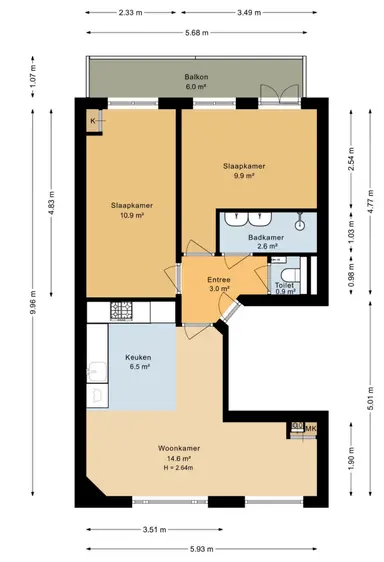 m2 Appartement à louer pour 2250€/mois à Balboastraat, Amsterdam