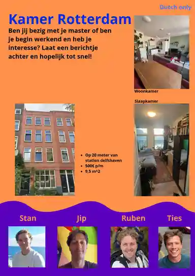 10m2 room to rent for 500€/month in Jan Kruijffstraat, Rotterdam