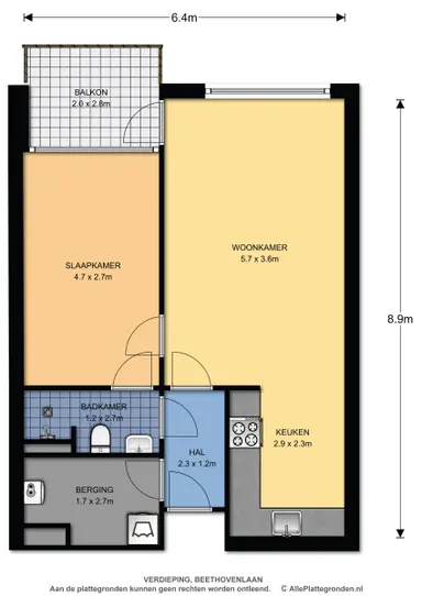 50m2 flat te huur voor 864.24€/maand in Beethovenlaan 3, Enschede