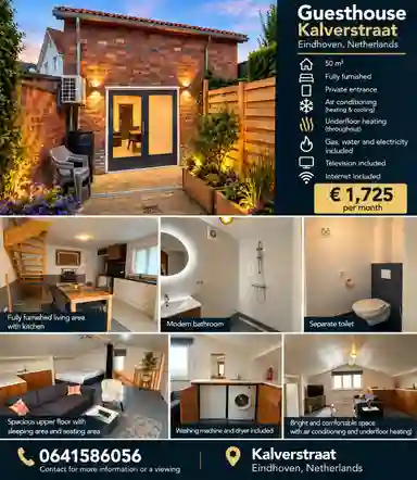50m2 Appartement te huur voor 1725€/maand in Kalverstraat, Eindhoven