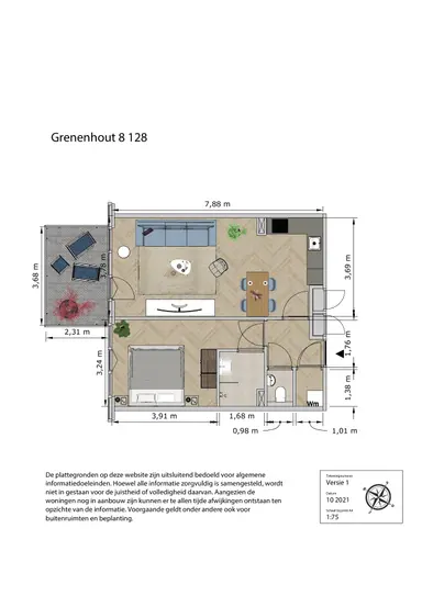 55μ² Διαμέρισμα προς ενοικίαση για 1121.84€/μήνα σε Grenenhout 8-128, Eindhoven