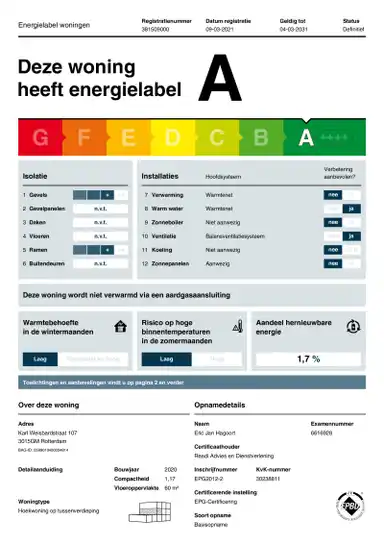 64m2 apartment to rent for 1580€/month in Karl Weisbardstraat, Rotterdam